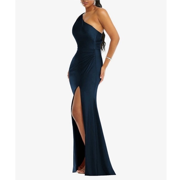 CYNTHIA & SAHAR PORTIA STYLE CS104 One Shoulder Mermaid Gown Midnight Navy - Picture 3 of 16